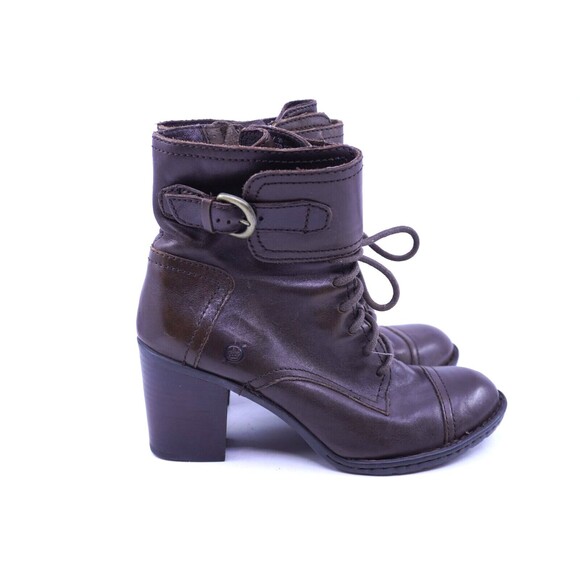 Born Womens Sz 8 Granny Goth Victorian Boots Brown Leather Stacked Heels Lace Up - Picture 1 of 6